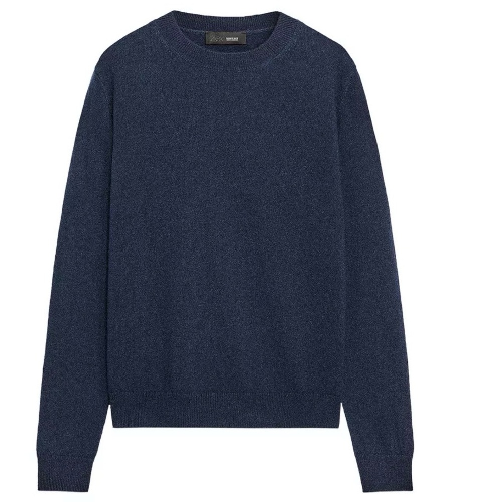 Zara 100% CASHMERE  Deep Blue Crewneck Jumper Sweater